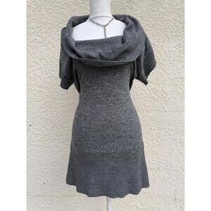 B. Wear Sweater Tunic Womens Medium Gray Cowl Neck Short Sleeve Pullover Knit